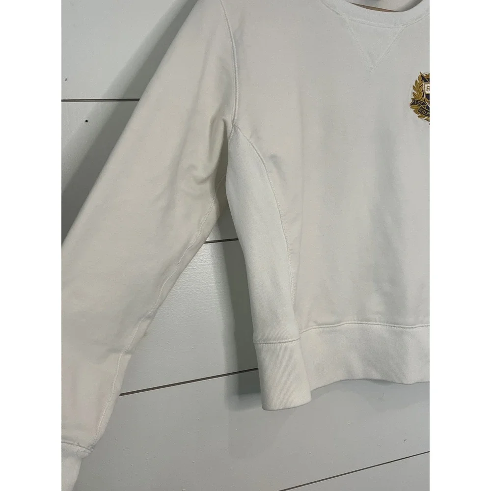 Ralph Lauren Kids White Crest Embroidered Sweatshirt Elbow Patches Large preppy